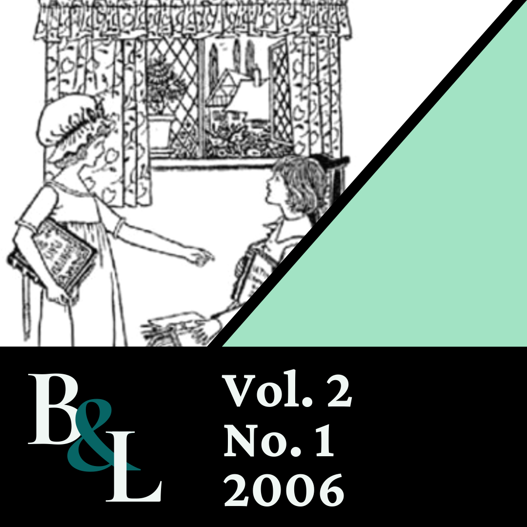 Issue Cover text: B&L, Vol. 2, No. 1, 2006. Image: Line illustration of two children talking while holding books.