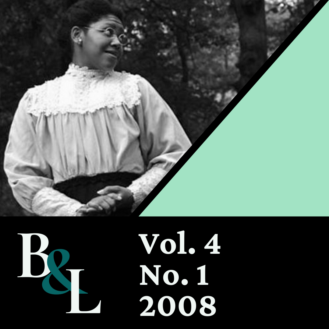 ssue Cover text: B&L, Vol. 4, No. 1, 2008. Image: An actress playing Helena in a detailed blouse looks right skeptically.